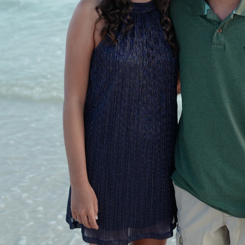 Navy Metallic Halter Neck Dress - Picture 2 of 6